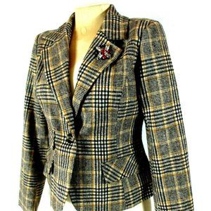 Urban Republic women's Medium Black Beige Plaid lined WOOL button jacket (C)pm2